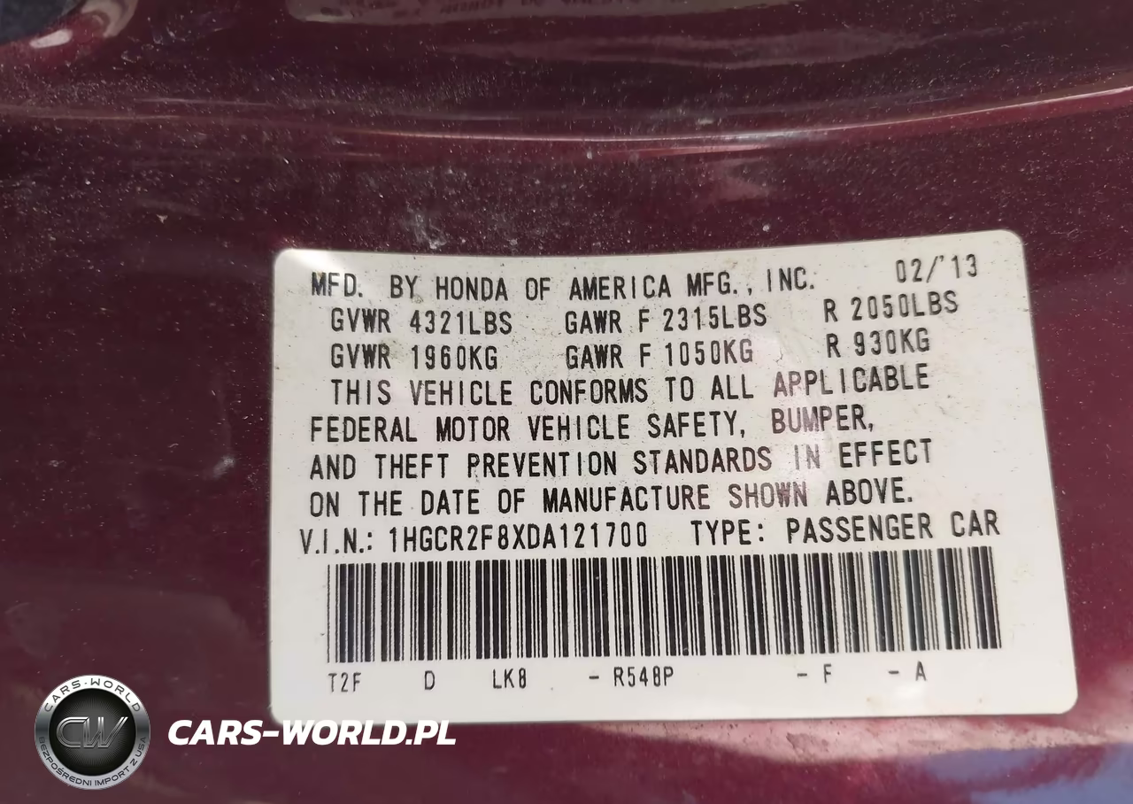 2013 Honda Accord Ex-L VIN:1HGCR2F8XDA121700 - 9