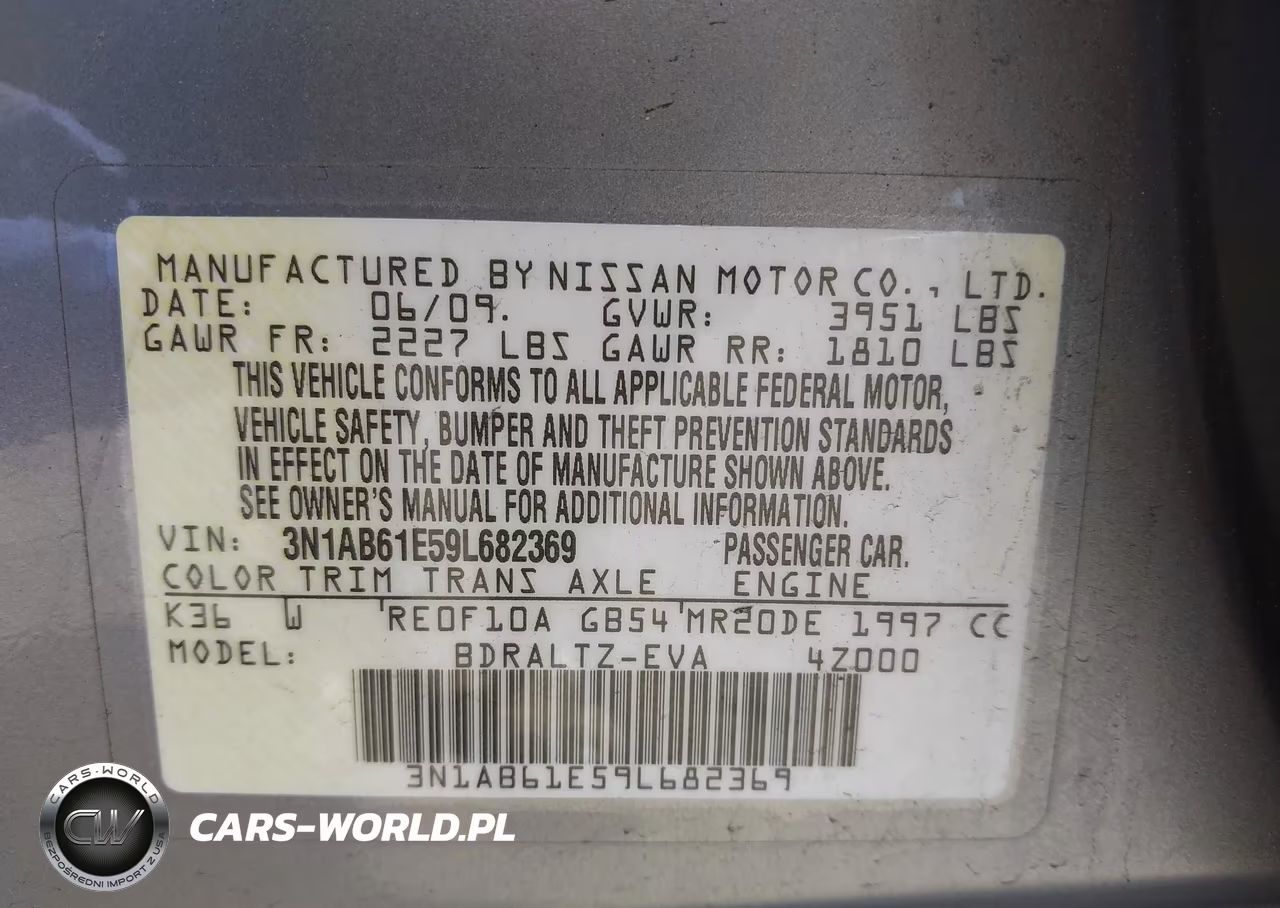 2009 Nissan Sentra 2.0S VIN:3N1AB61E59L682369 - 9