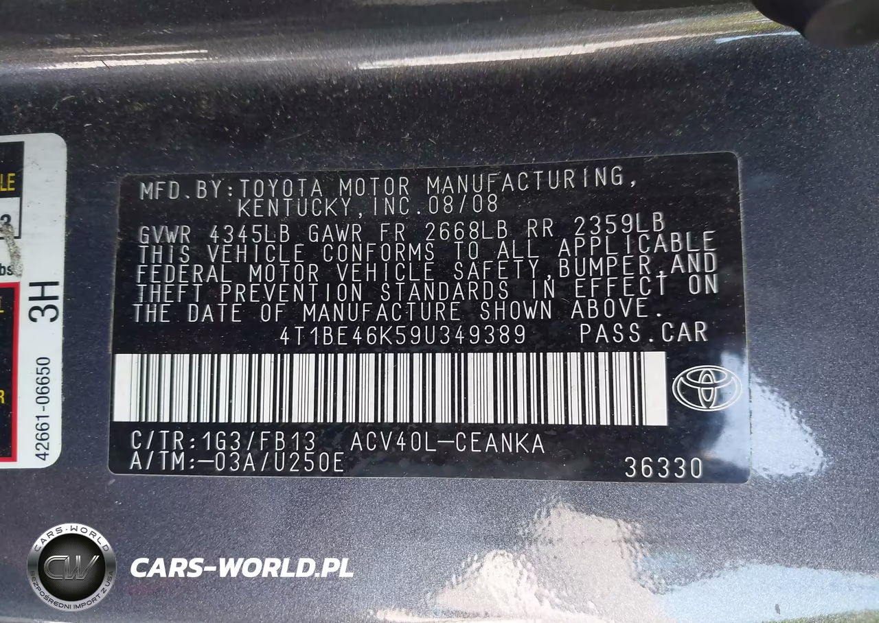 2009 Toyota Camry Le VIN:4T1BE46K59U349389 - 9