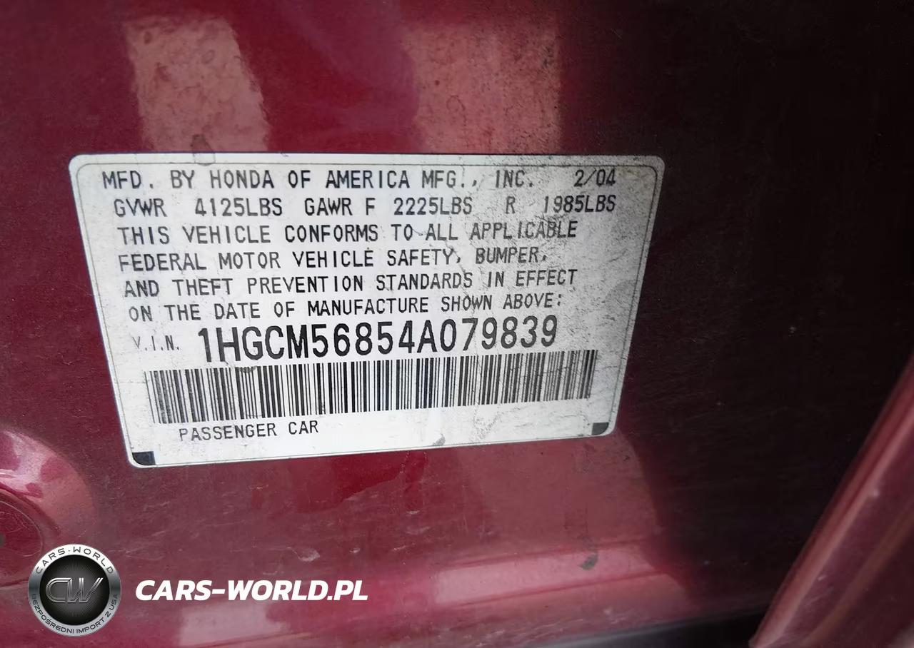 2004 Honda Accord 2.4 Ex VIN:1HGCM56854A079839 - 9