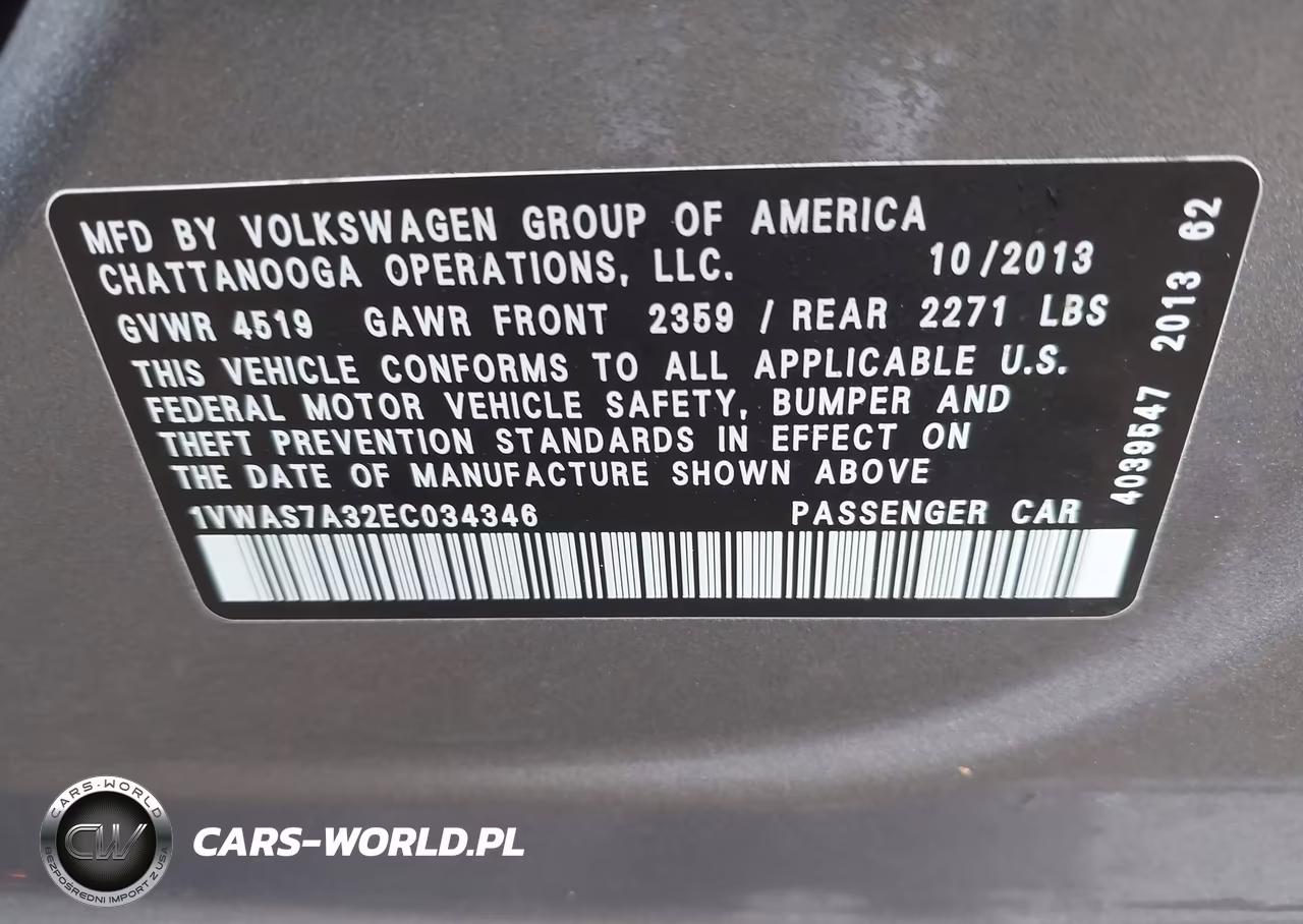 2014 Volkswagen Passat 1.8T Wolfsburg Edition VIN:1VWAS7A32EC034346 - 9