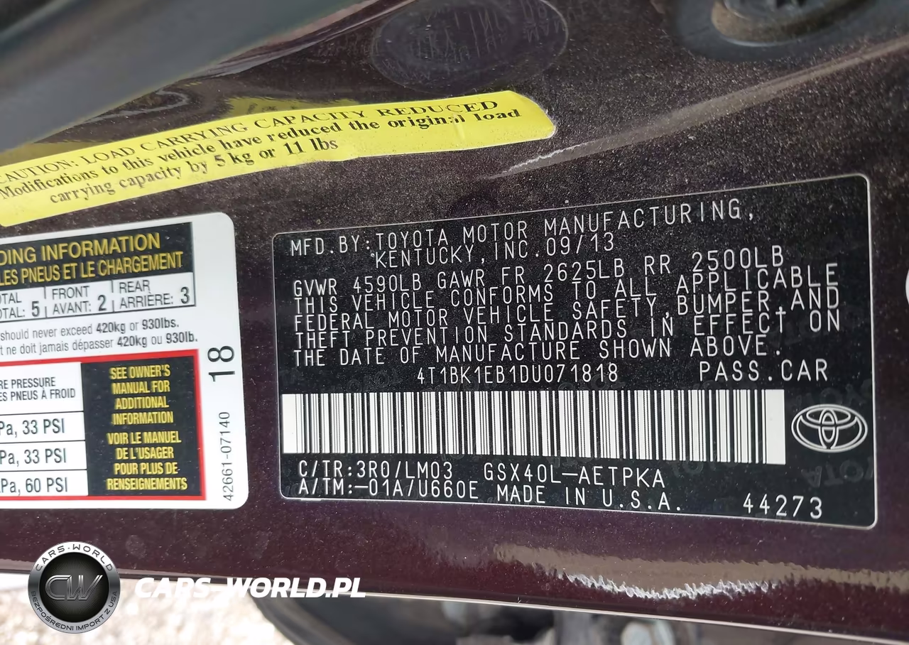 2013 Toyota Avalon Limited VIN:4T1BK1EB1DU071818 - 9