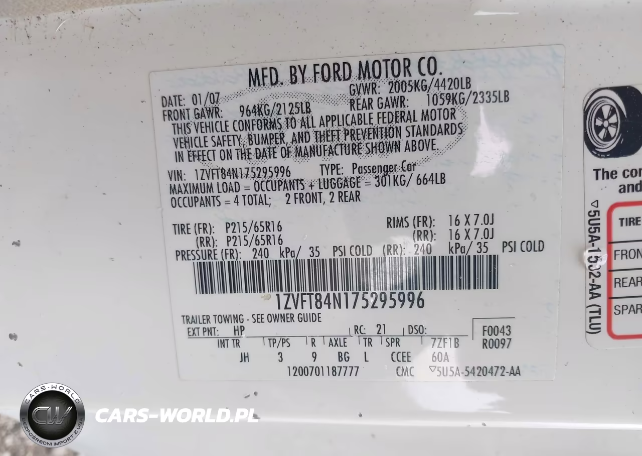 2007 Ford Mustang V6 Deluxe-V6 Premium VIN:1ZVFT84N175295996 - 9