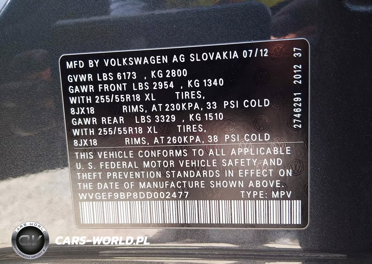 2013 Volkswagen Touareg Vr6 Sport VIN:WVGEF9BP8DD002477 - 9