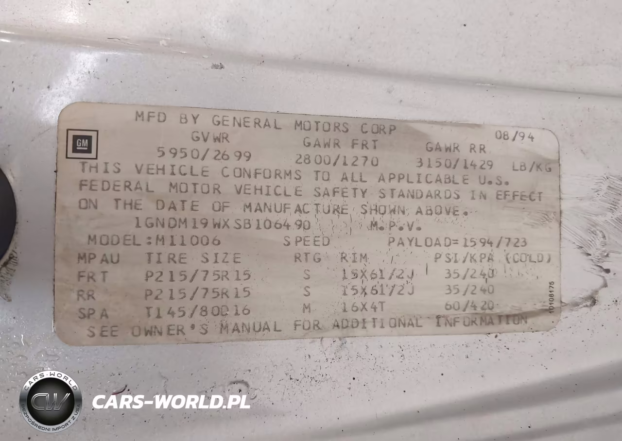 1995 Chevrolet Astro VIN:1GNDM19WXSB106490 - 9