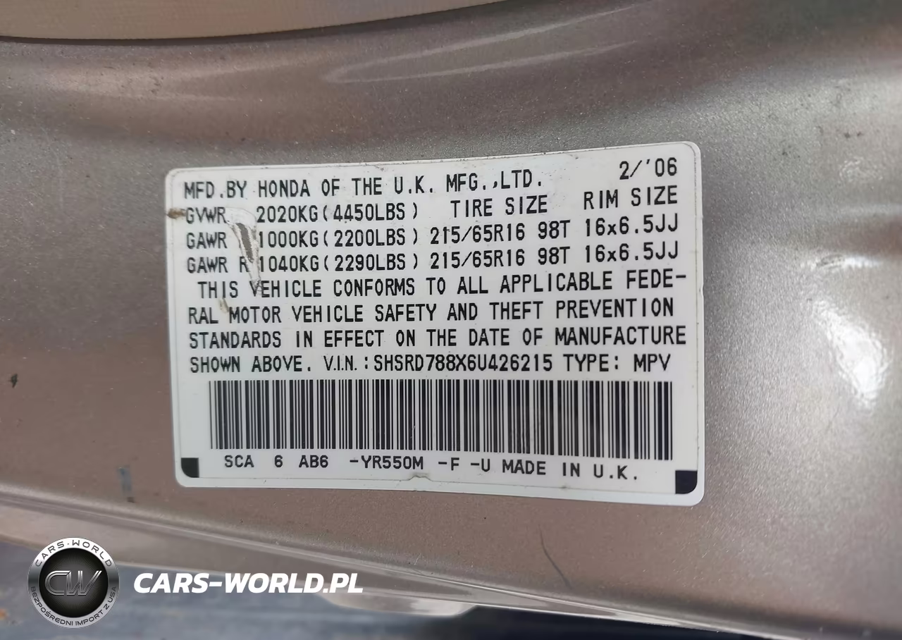 2006 Honda Cr-V Ex VIN:SHSRD788X6U426215 - 9