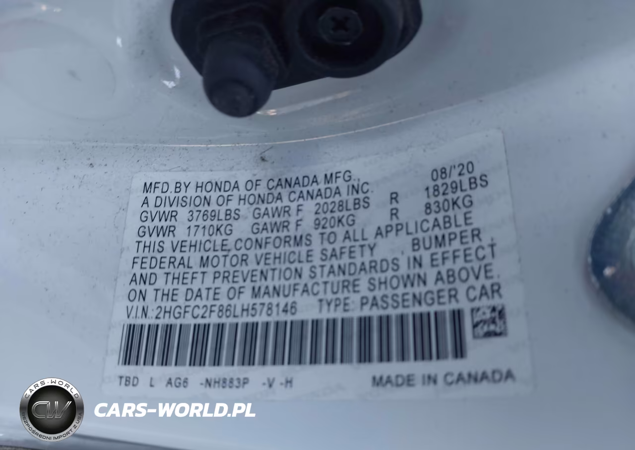 2020 Honda Civic Sport VIN:2HGFC2F86LH578146 - 9