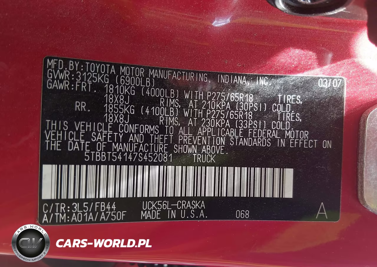 2007 Toyota Tundra Sr5 4.7L V8 VIN:5TBBT54147S452081 - 9