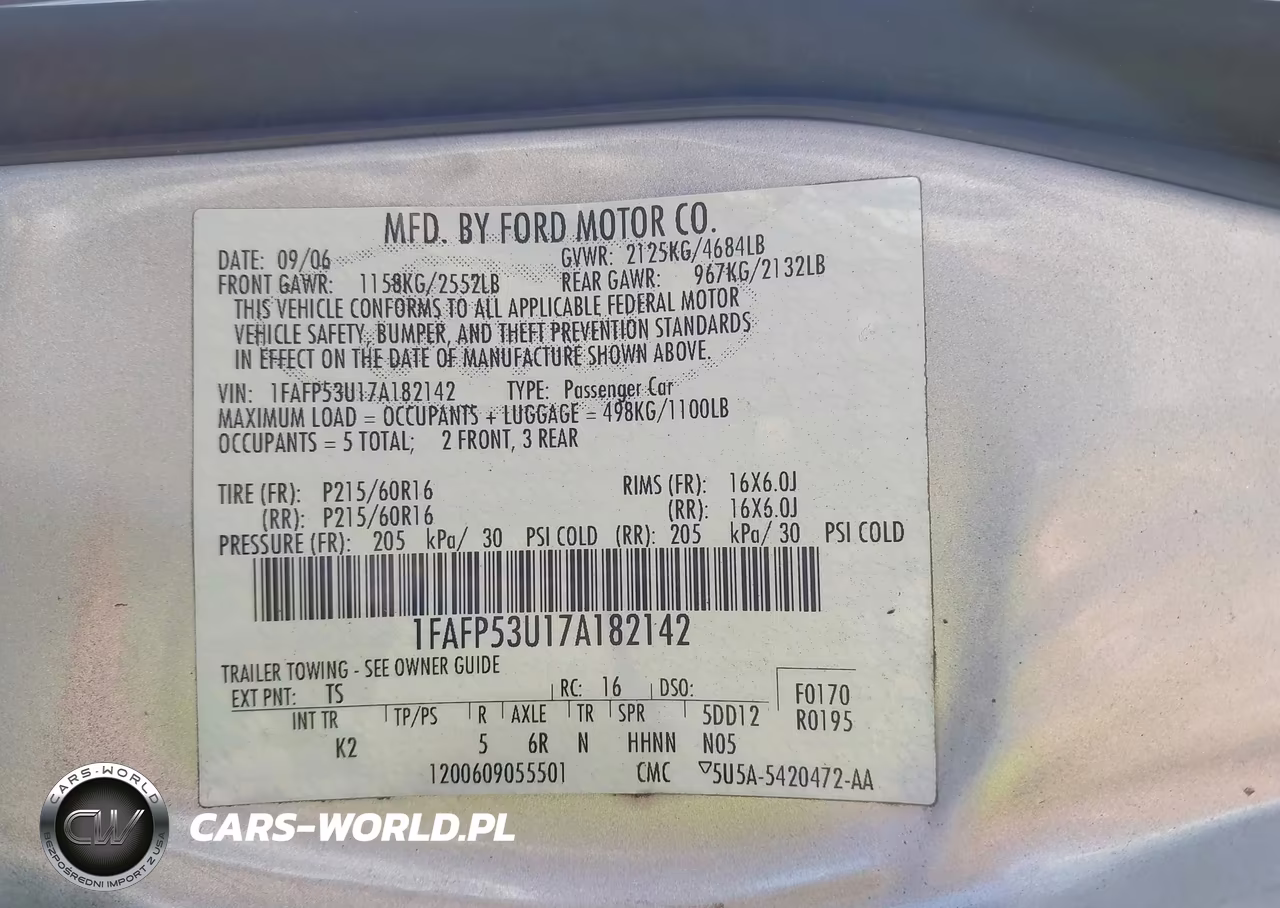 2007 Ford Taurus Se VIN:1FAFP53U17A182142 - 9