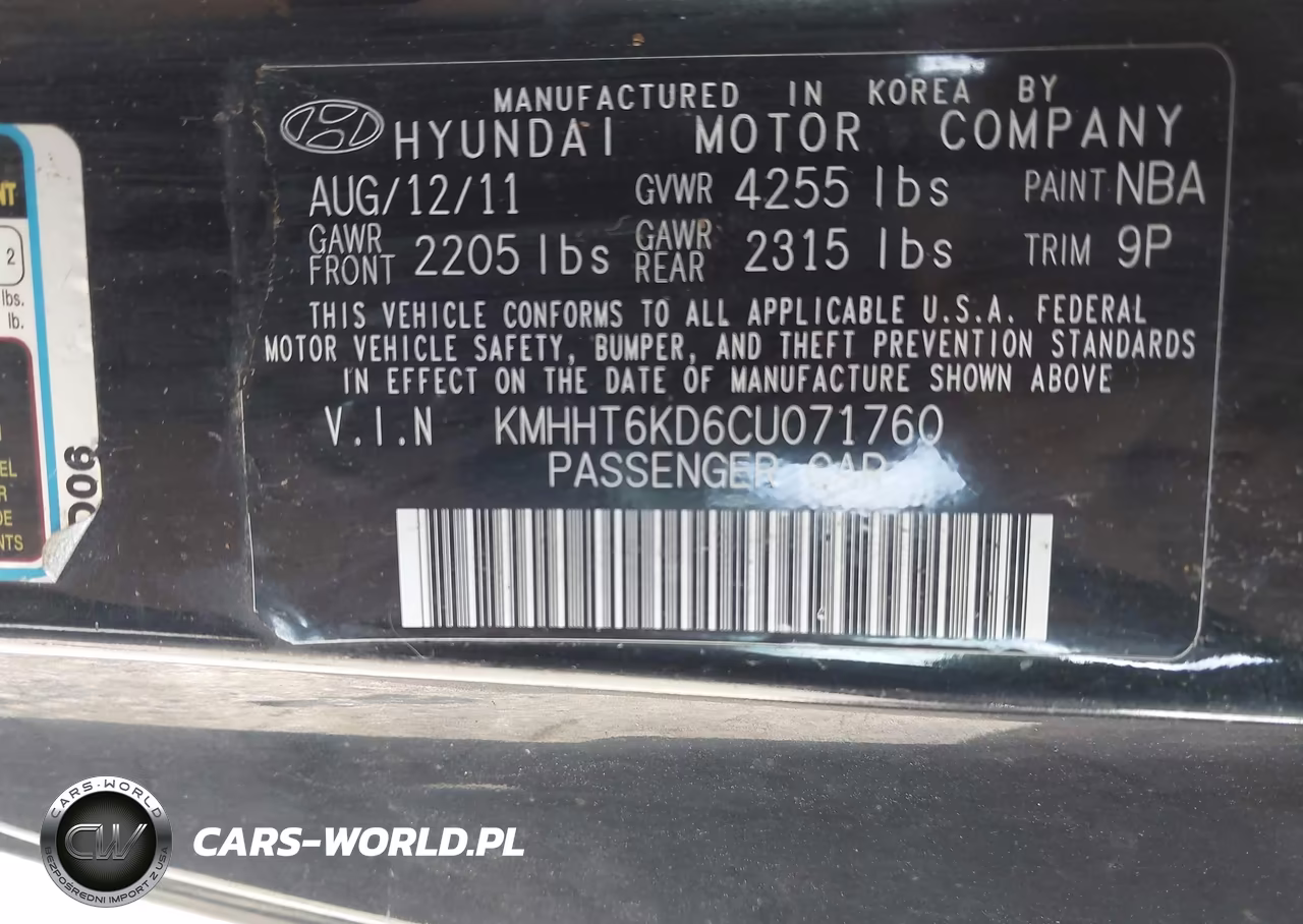 2012 Hyundai Genesis 2.0T VIN:KMHHT6KD6CU071760 - 9