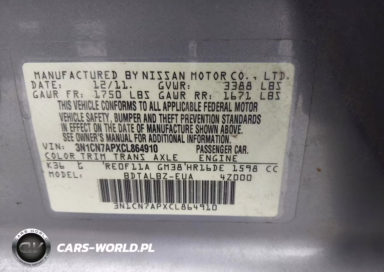 2012 Nissan Versa 1.6 Sv VIN:3N1CN7APXCL864910 - 9