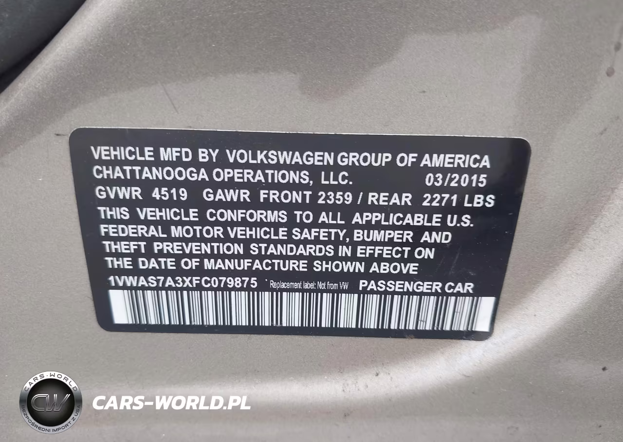 2015 Volkswagen Passat 1.8T Limited Edition VIN:1VWAS7A3XFC079875 - 9