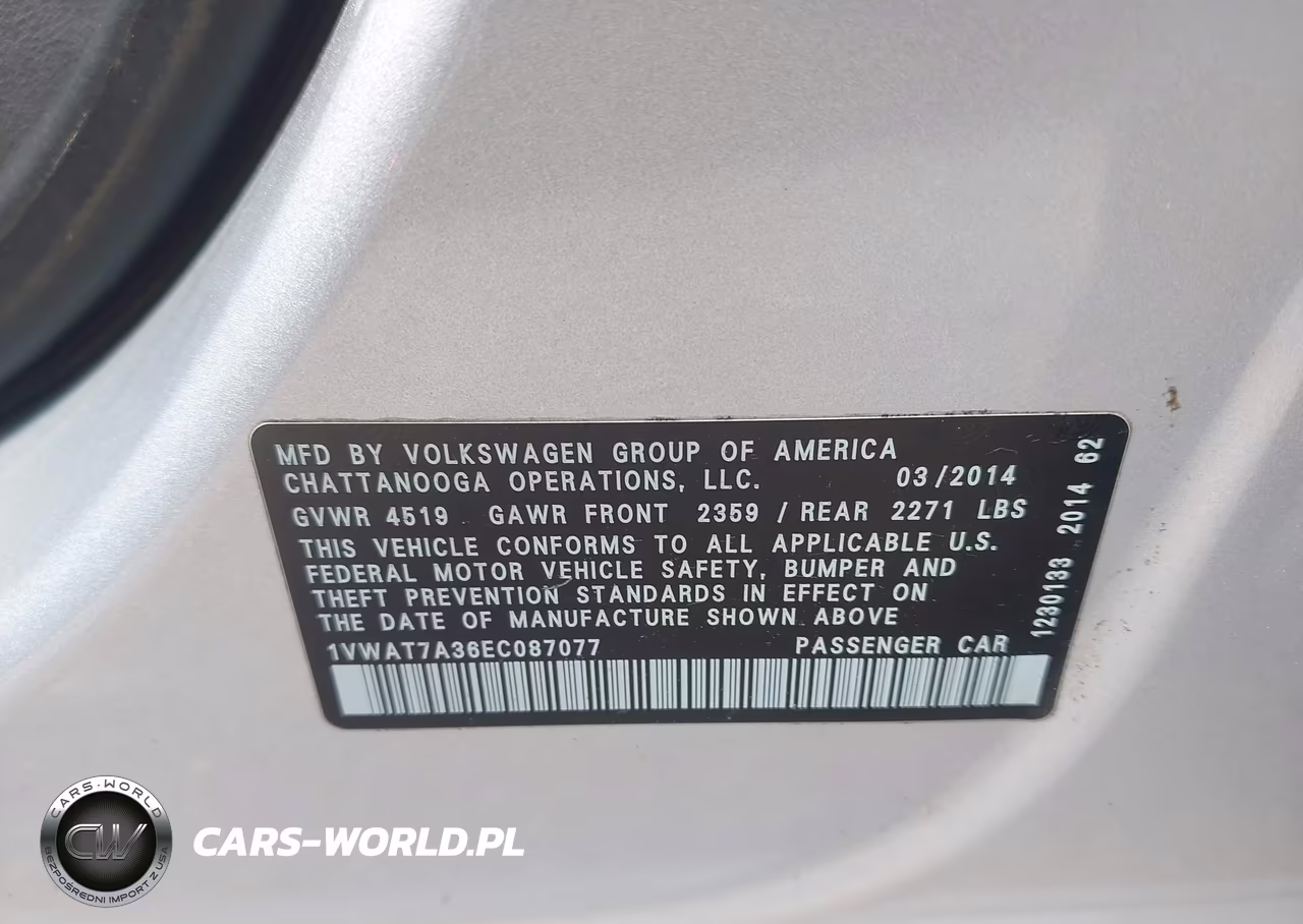 2014 Volkswagen Passat 1.8T Wolfsburg Edition VIN:1VWAT7A36EC087077 - 9