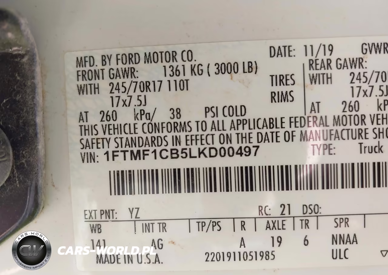 2020 Ford F-150 Xl VIN:1FTMF1CB5LKD00497 - 9