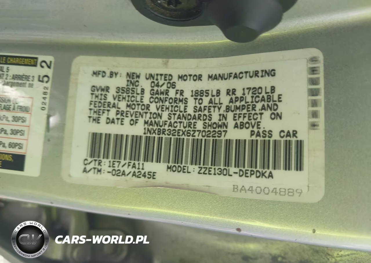 2006 Toyota Corolla Ce VIN:1NXBR32EX6Z702297 - 9