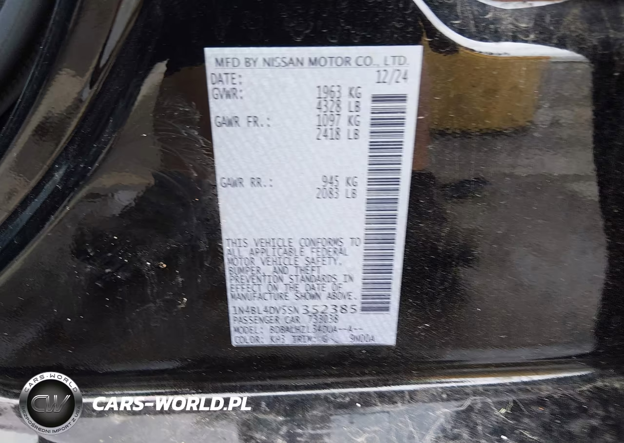 2025 Nissan Altima Sv Fwd VIN:1N4BL4DV5SN352385 - 9