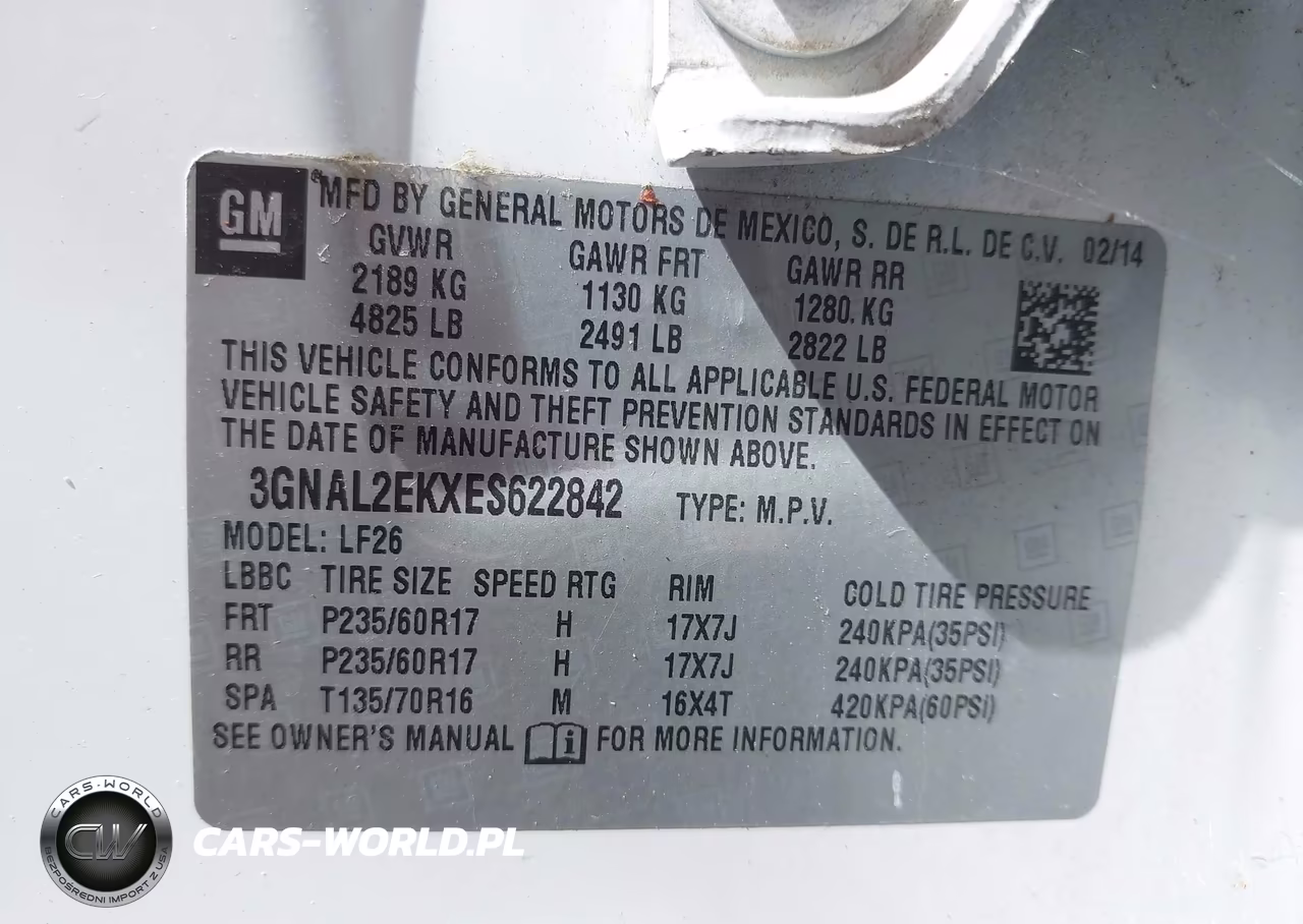 2014 Chevrolet Captiva Sport 2Ls VIN:3GNAL2EKXES622842 - 9