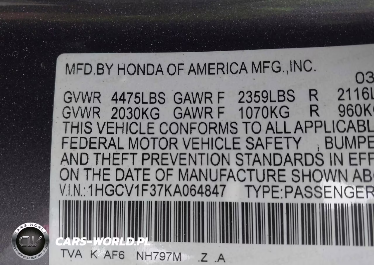 2019 Honda Accord Sport VIN:1HGCV1F37KA064847 - 9