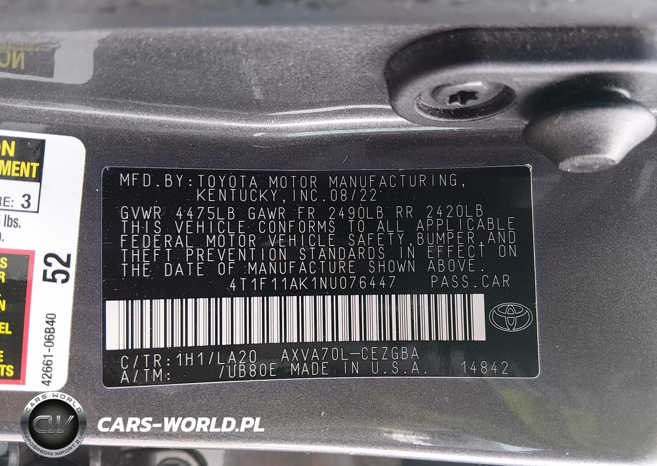 2022 Toyota Camry Xle VIN:4T1F11AK1NU076447 - 9