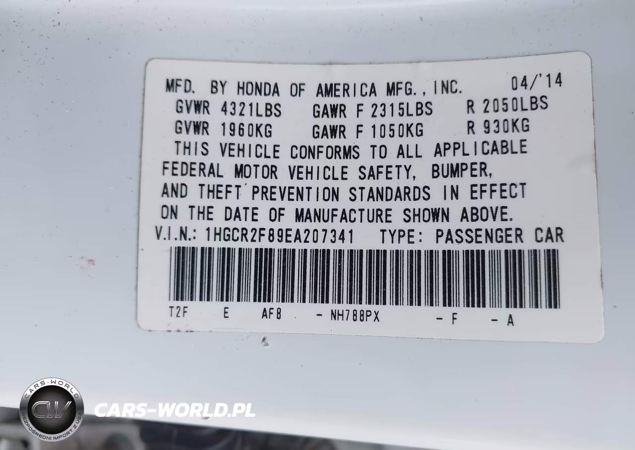 2014 Honda Accord Ex-L VIN:1HGCR2F89EA207341 - 9