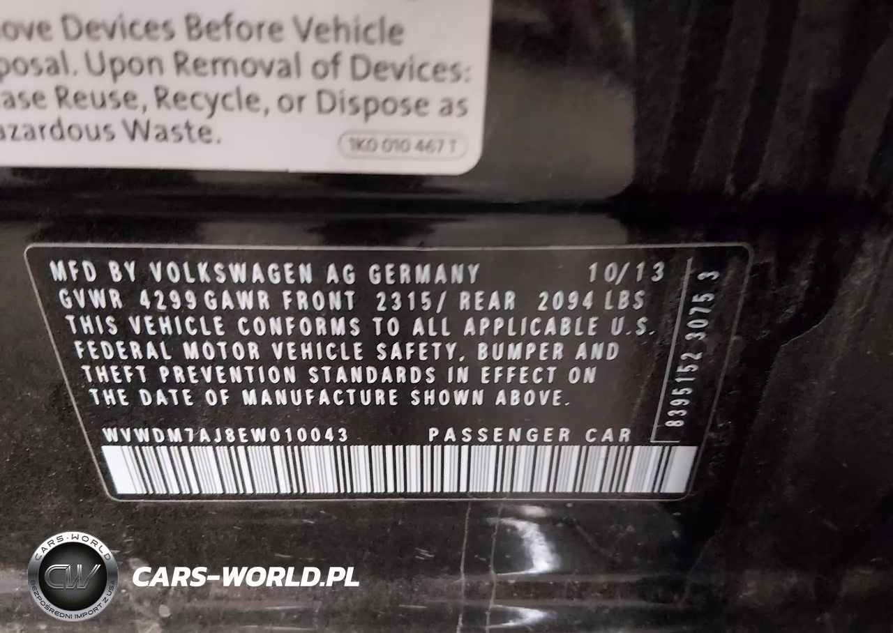 2014 Volkswagen Golf 2.0L Tdi VIN:WVWDM7AJ8EW010043 - 9
