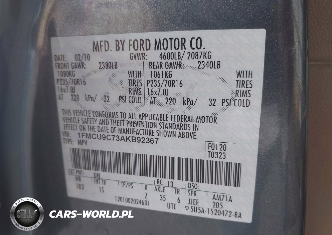 2010 Ford Escape Xls VIN:1FMCU9C73AKB92367 - 9