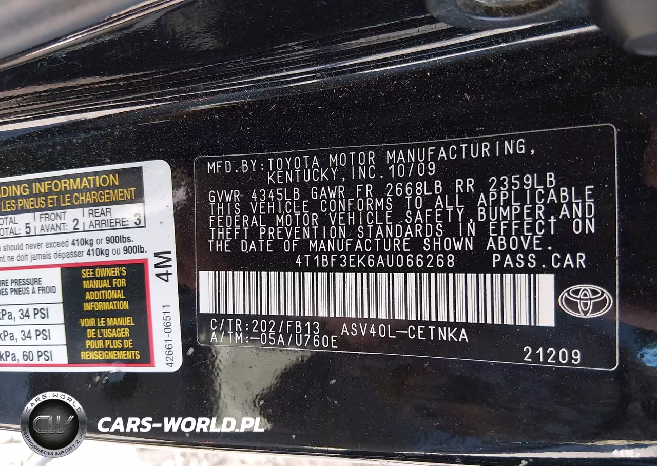2010 Toyota Camry Le VIN:4T1BF3EK6AU066268 - 9