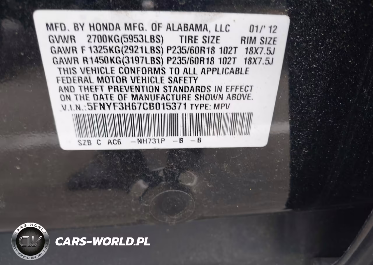 2012 Honda Pilot Exl VIN:5FNYF3H67CB015371 - 9