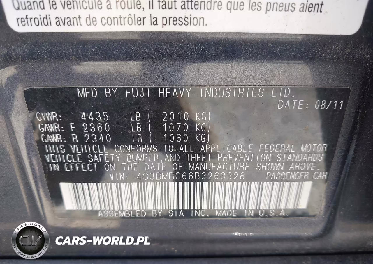 2011 Subaru Legacy 2.5I Premium VIN:4S3BMBC66B3263328 - 9