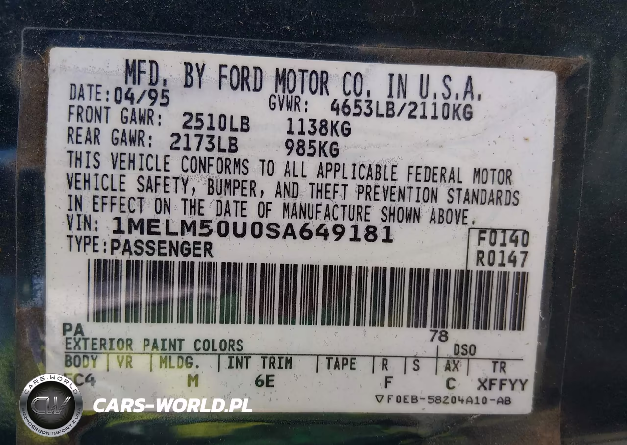 1995 Mercury Sable Gs VIN:1MELM50U0SA649181 - 9