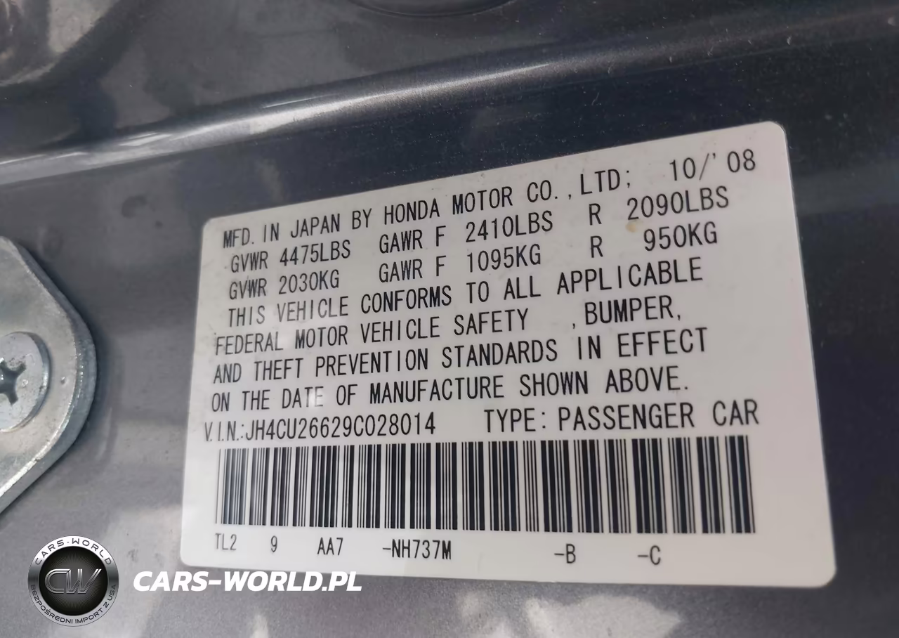 2009 Acura Tsx VIN:JH4CU26629C028014 - 9
