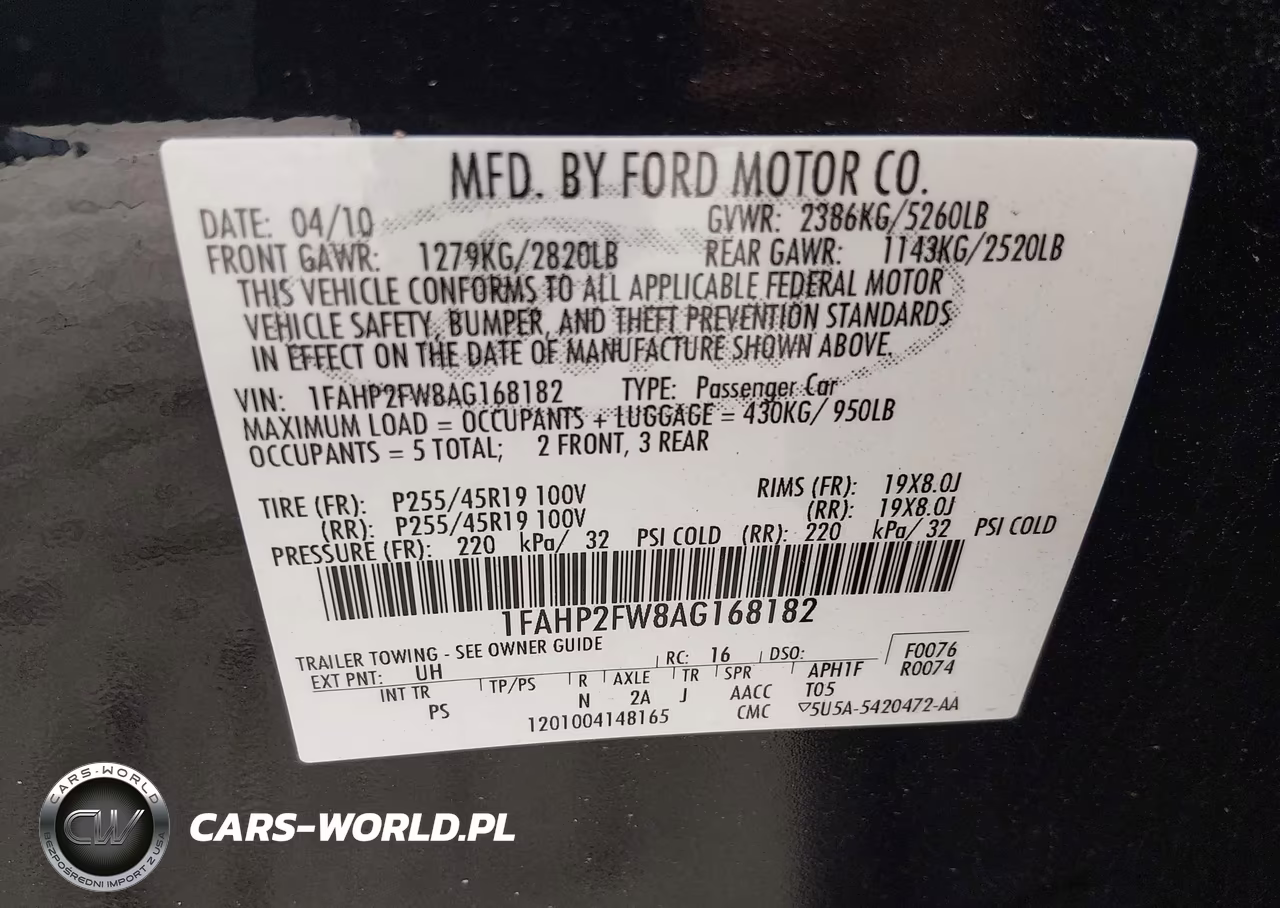 2010 Ford Taurus Limited VIN:1FAHP2FW8AG168182 - 9