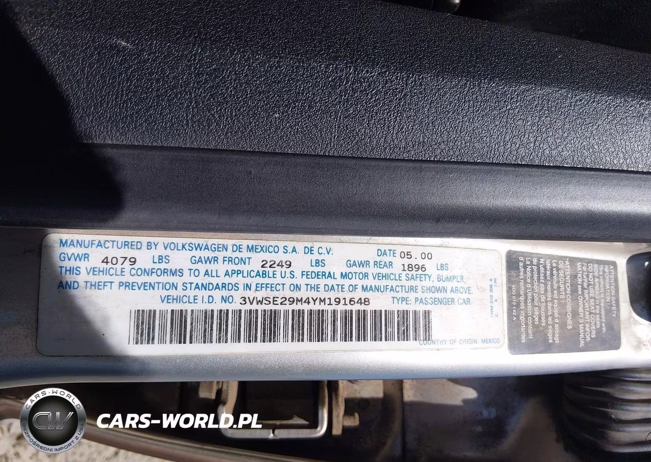 2000 Volkswagen Jetta Gls Vr6 VIN:3VWSE29M4YM191648 - 9