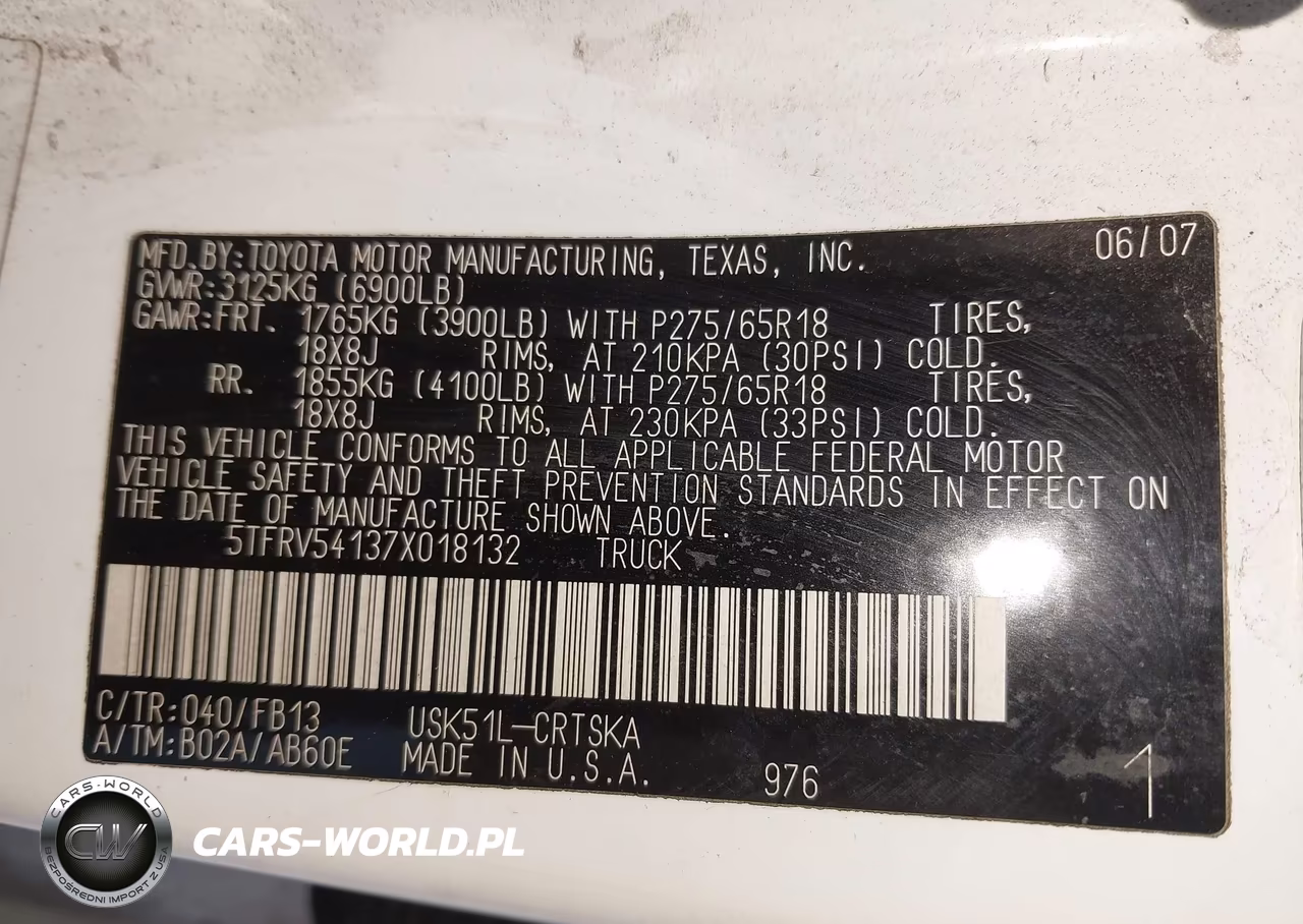 2007 Toyota Tundra Sr5 V8 VIN:5TFRV54137X018132 - 9