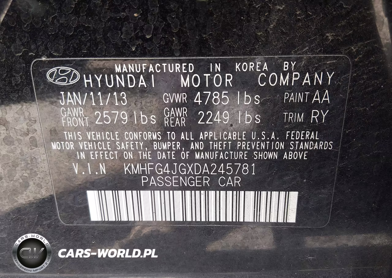 2013 Hyundai Azera VIN:KMHFG4JGXDA245781 - 9
