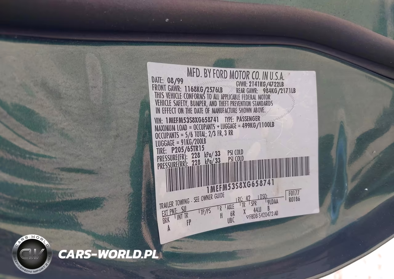 1999 Mercury Sable Ls VIN:1MEFM53S8XG658741 - 9