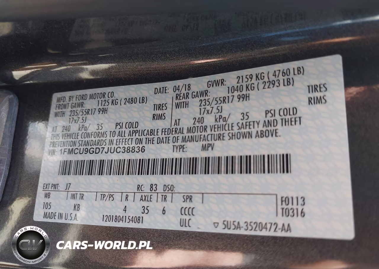 2018 Ford Escape Se VIN:1FMCU9GD7JUC38836 - 9