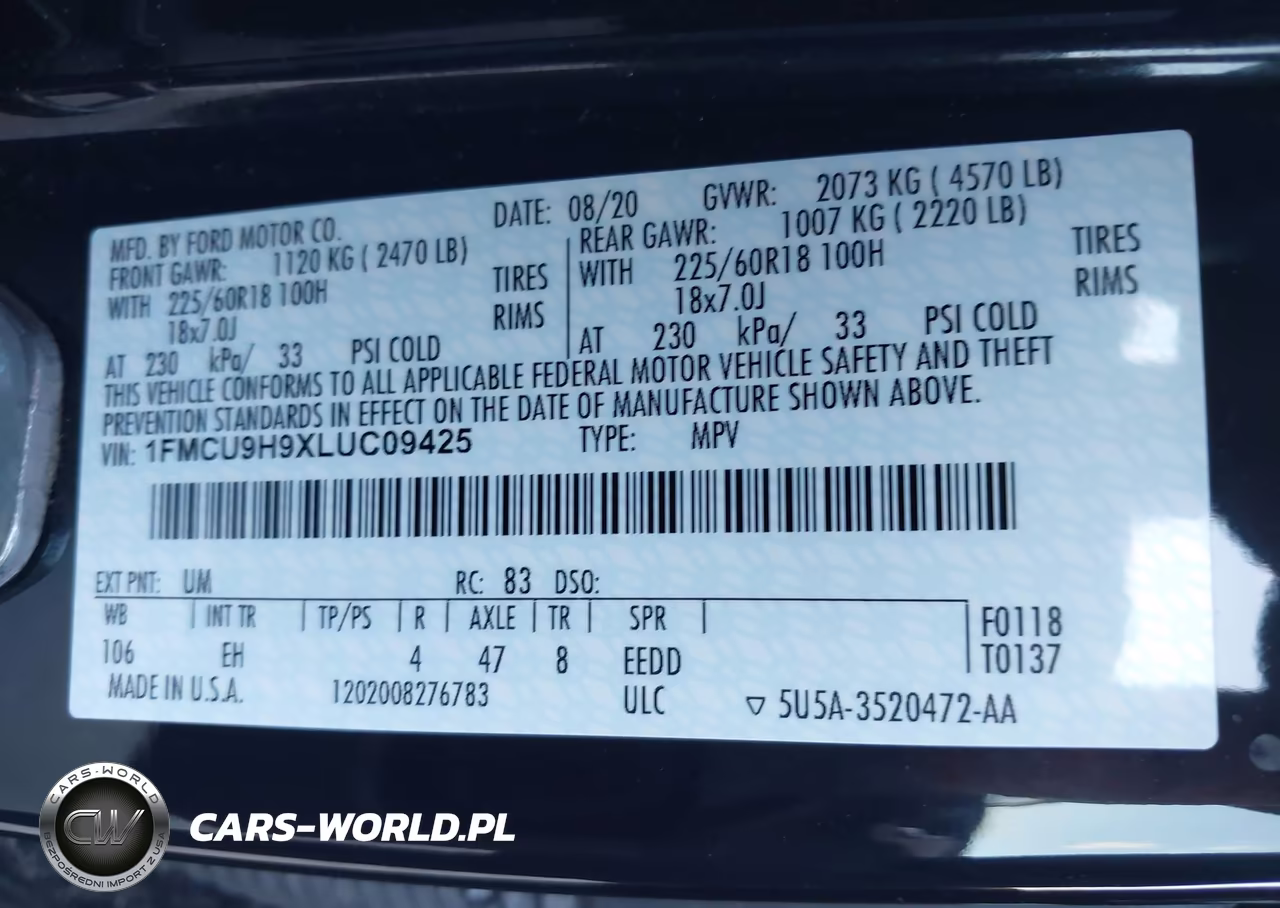 2020 Ford Escape Sel VIN:1FMCU9H9XLUC09425 - 9