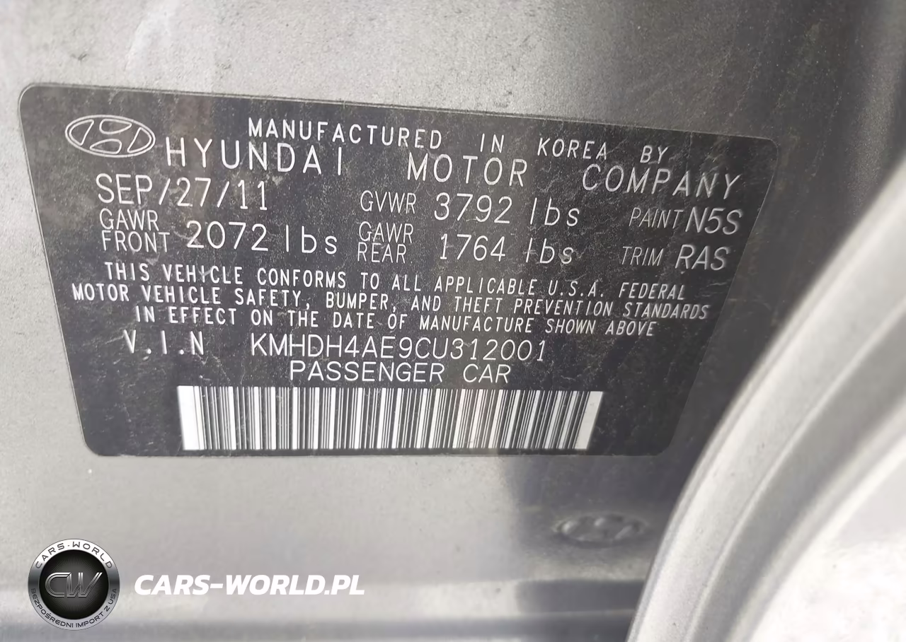 2012 Hyundai Elantra Gls (Ulsan Plant) VIN:KMHDH4AE9CU312001 - 9