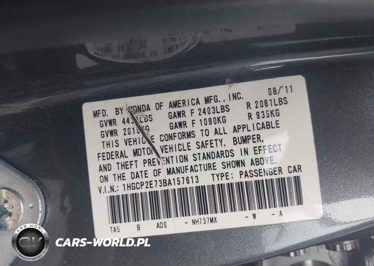 2011 Honda Accord 2.4 Ex VIN:1HGCP2E73BA157613 - 9