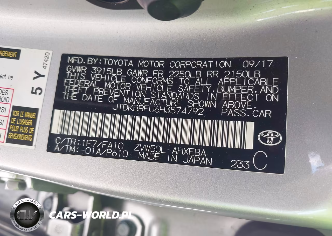 2017 Toyota Prius Two VIN:JTDKBRFU6H3574792 - 9