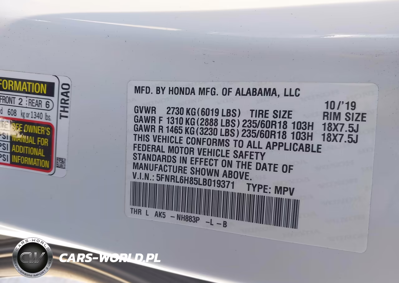2020 Honda Odyssey Touring VIN:5FNRL6H85LB019371 - 9