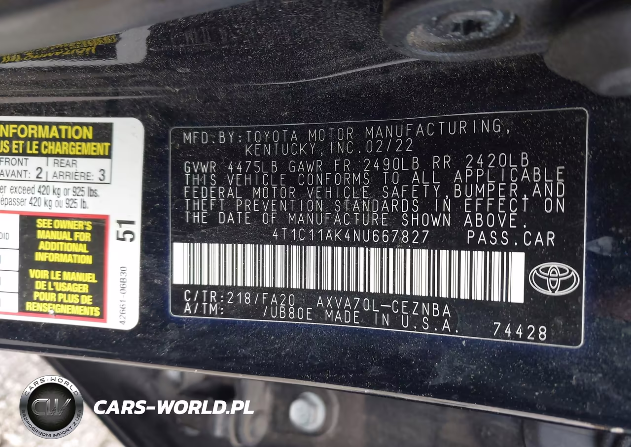 2022 Toyota Camry Le VIN:4T1C11AK4NU667827 - 9
