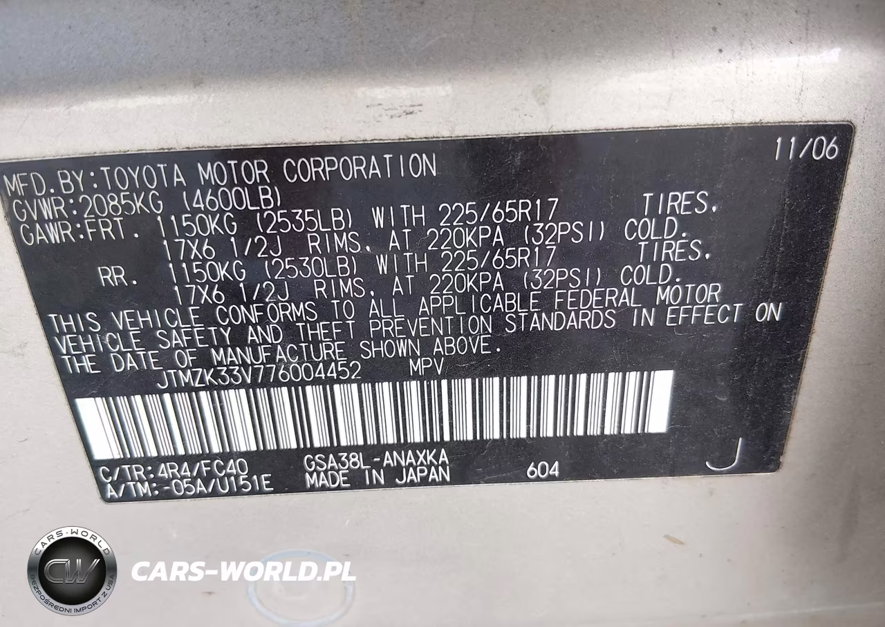 2007 Toyota Rav4 Base V6 (A5) VIN:JTMZK33V776004452 - 9