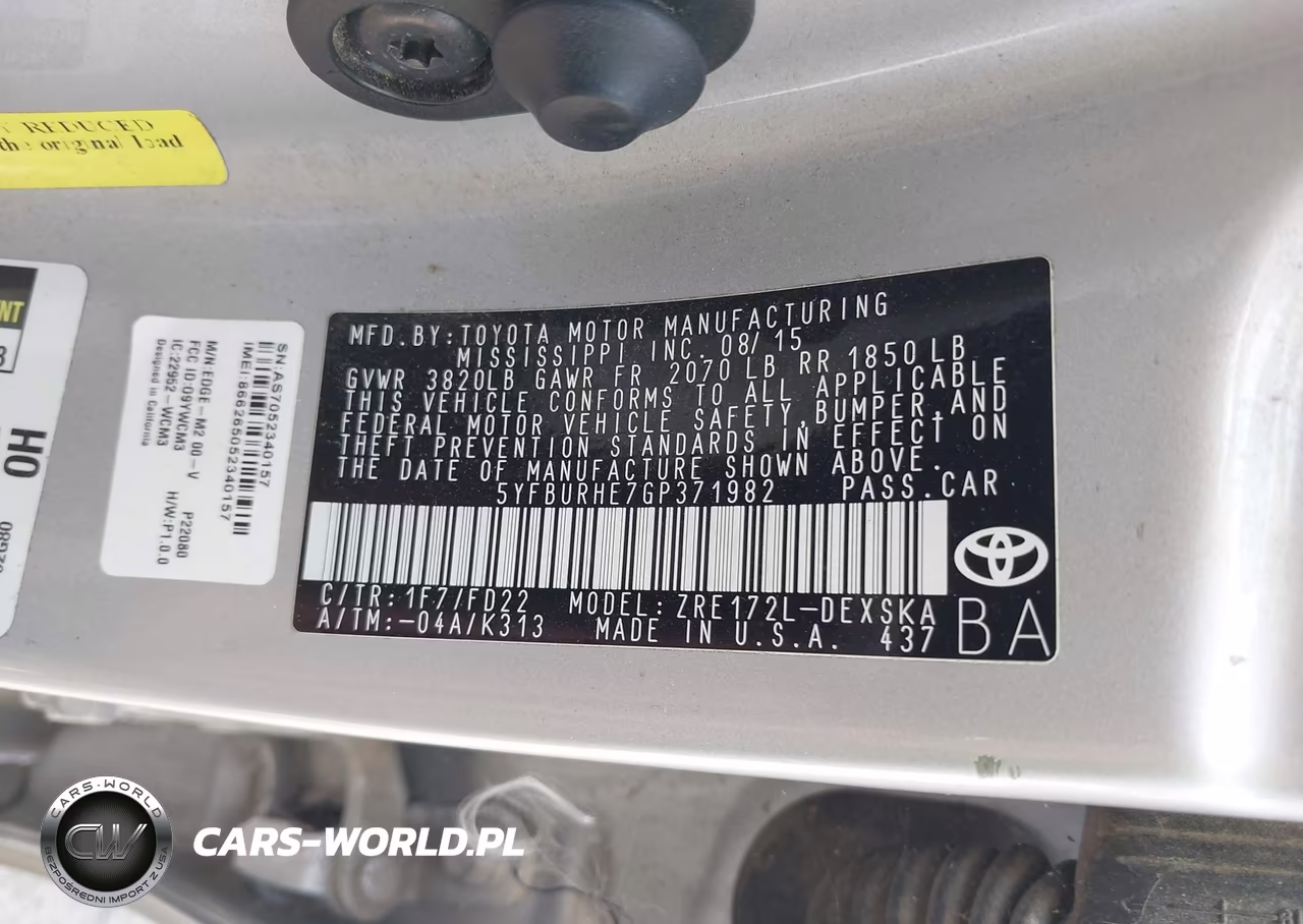 2016 Toyota Corolla S Plus VIN:5YFBURHE7GP371982 - 9