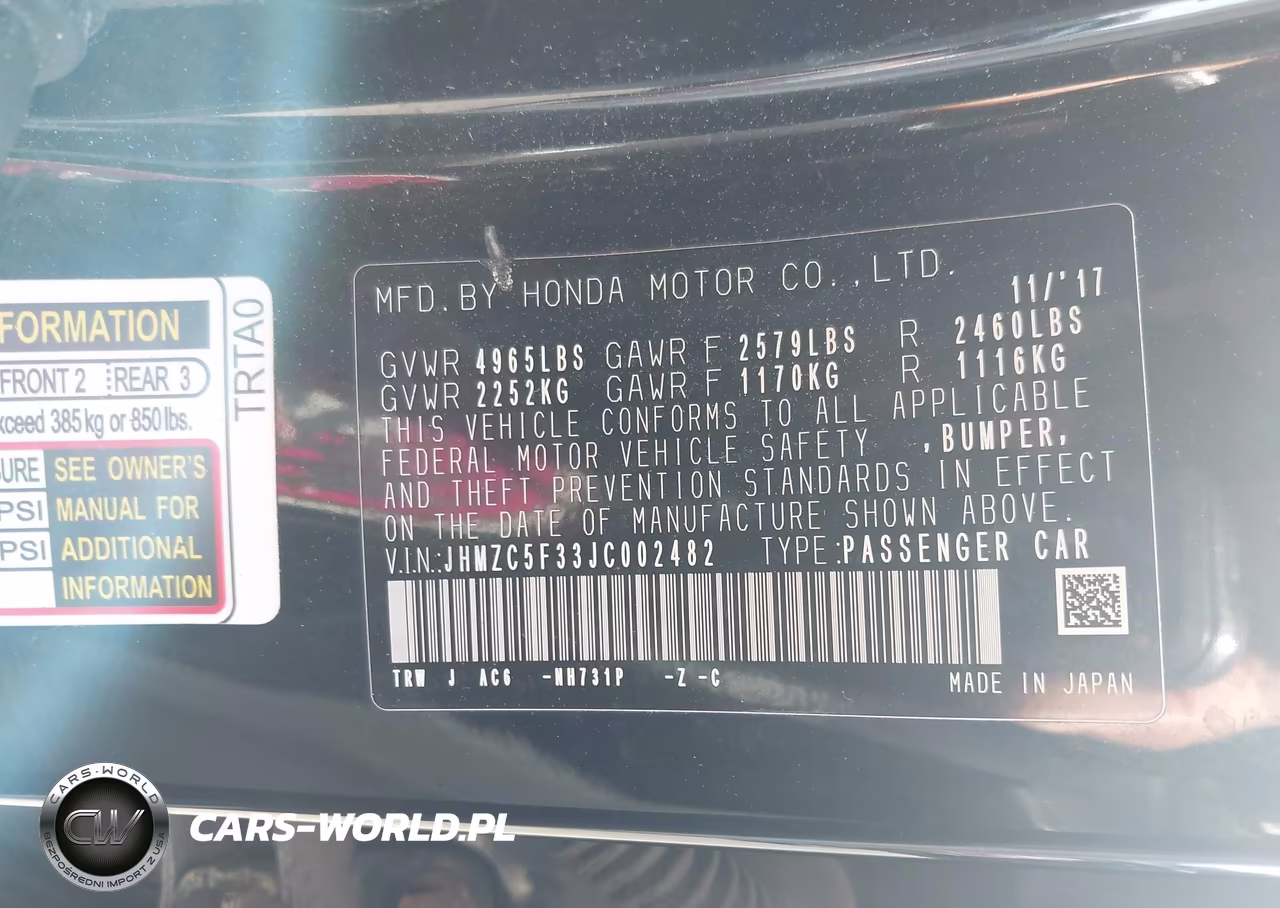 2018 Honda Clarity Plug-In Hybrid Touring VIN:JHMZC5F33JC002482 - 9