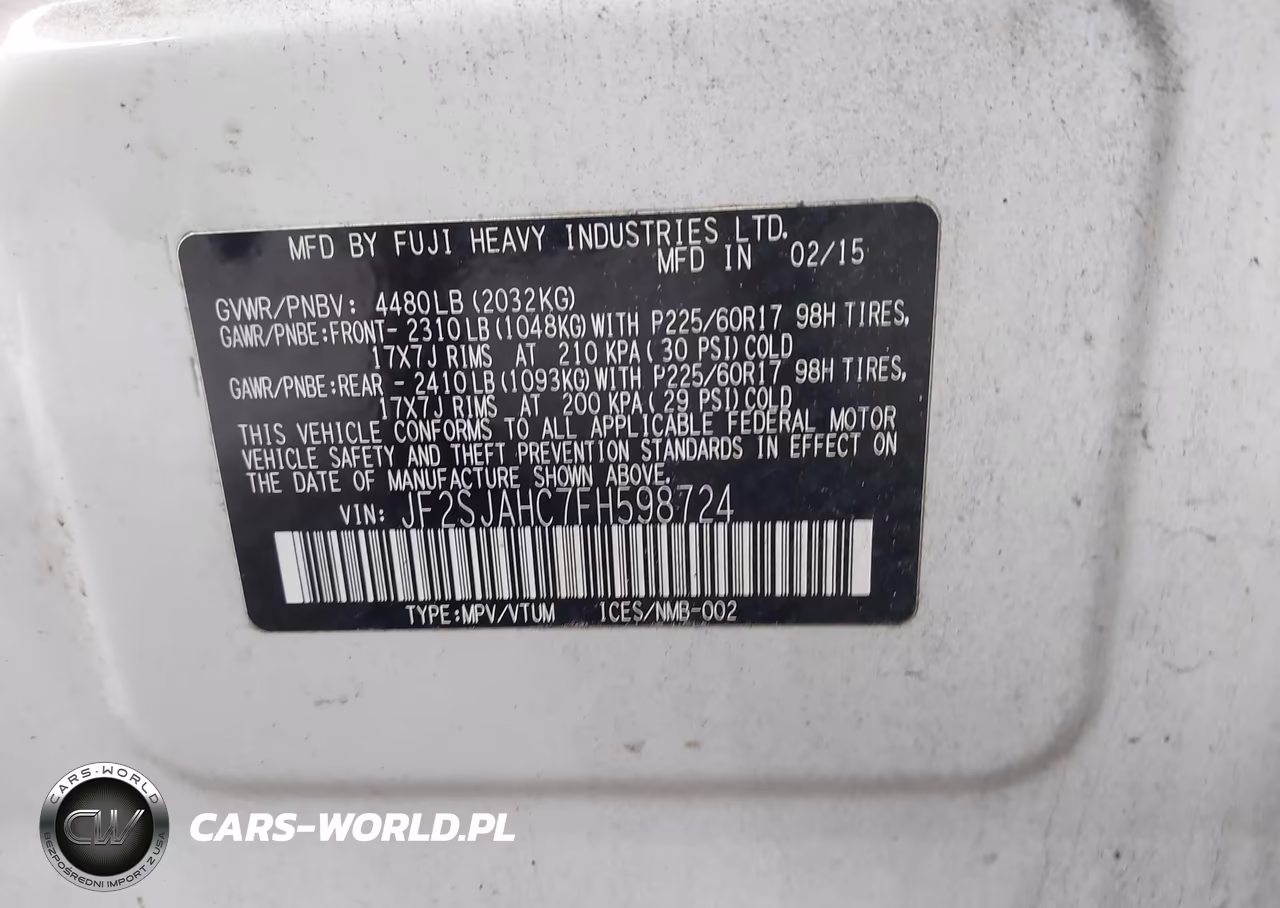 2015 Subaru Forester 2.5I Limited VIN:JF2SJAHC7FH598724 - 9