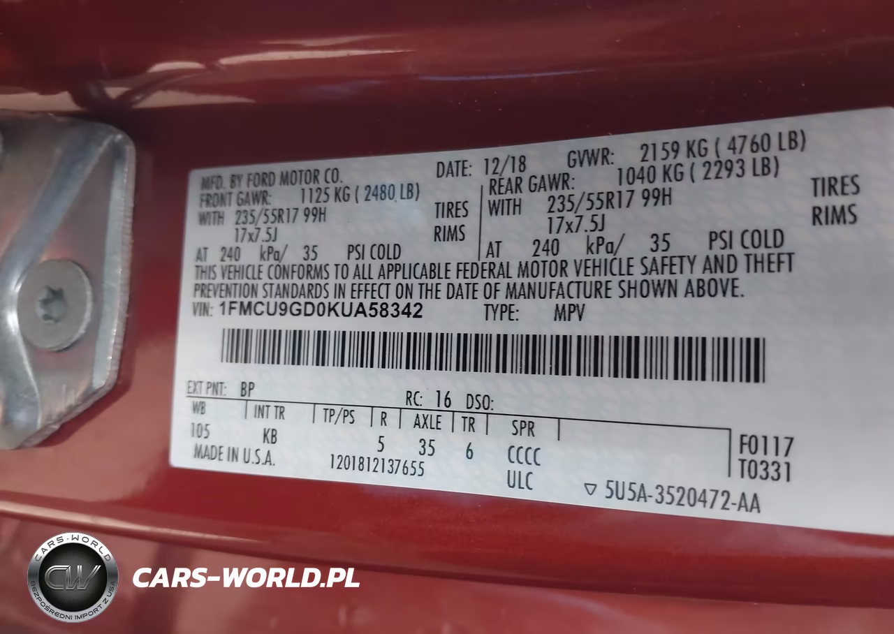 2019 Ford Escape Se VIN:1FMCU9GD0KUA58342 - 9