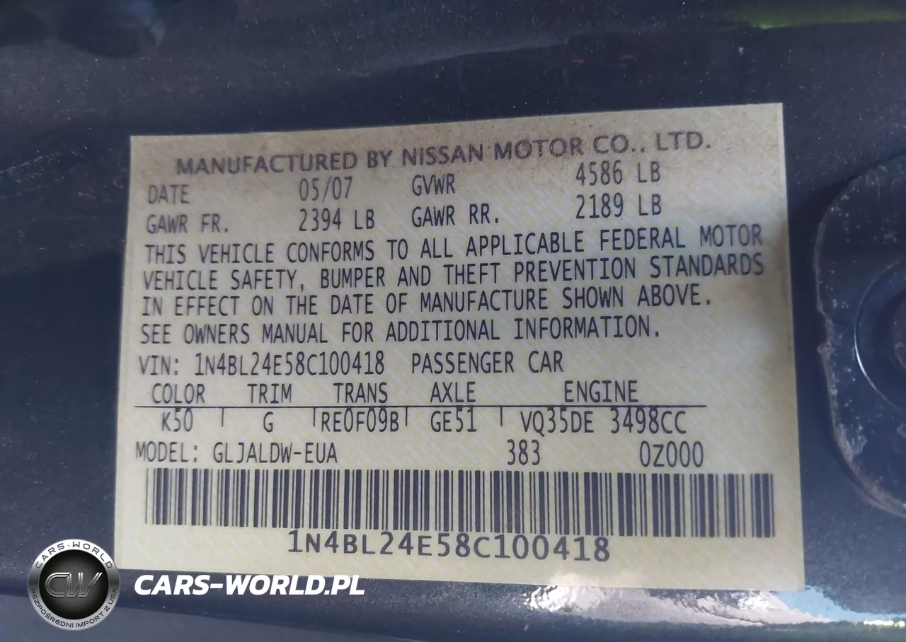 2008 Nissan Altima 3.5 Se VIN:1N4BL24E58C100418 - 9