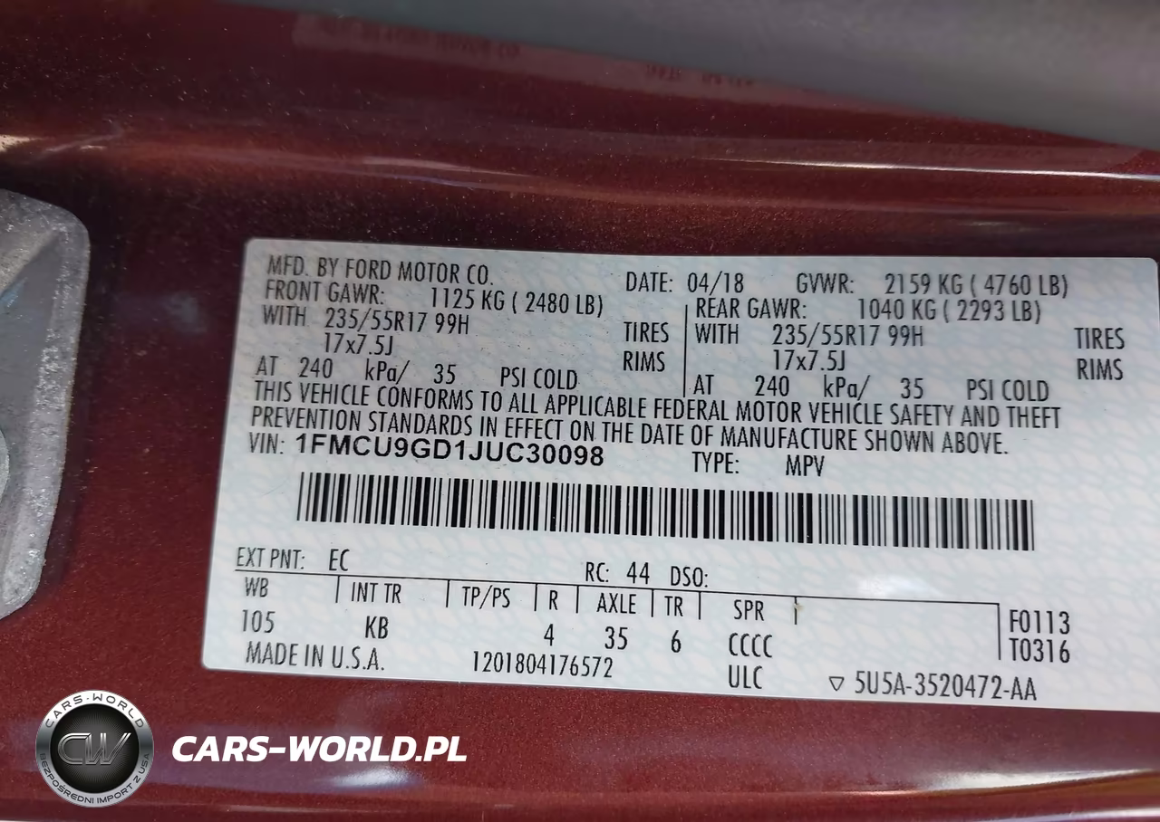 2018 Ford Escape Se VIN:1FMCU9GD1JUC30098 - 9